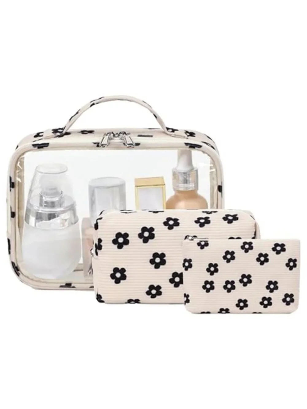 3Pcs Makeup Toiletry Bag for Women, Clear Packing Cubes Cosmetic Bag